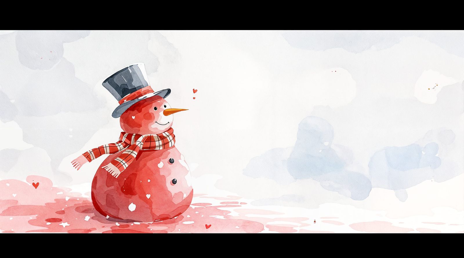 Vibrant Watercolor Snowman Adorned in Deep Red on a White Ca...