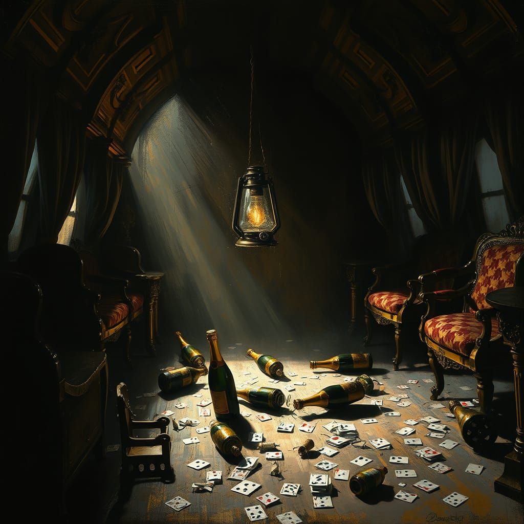 Chaotic Royal Carriage Interior with Dark Romanticism Style