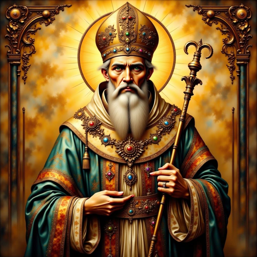 Saint Nicholas Byzantine Icon with Gold Background