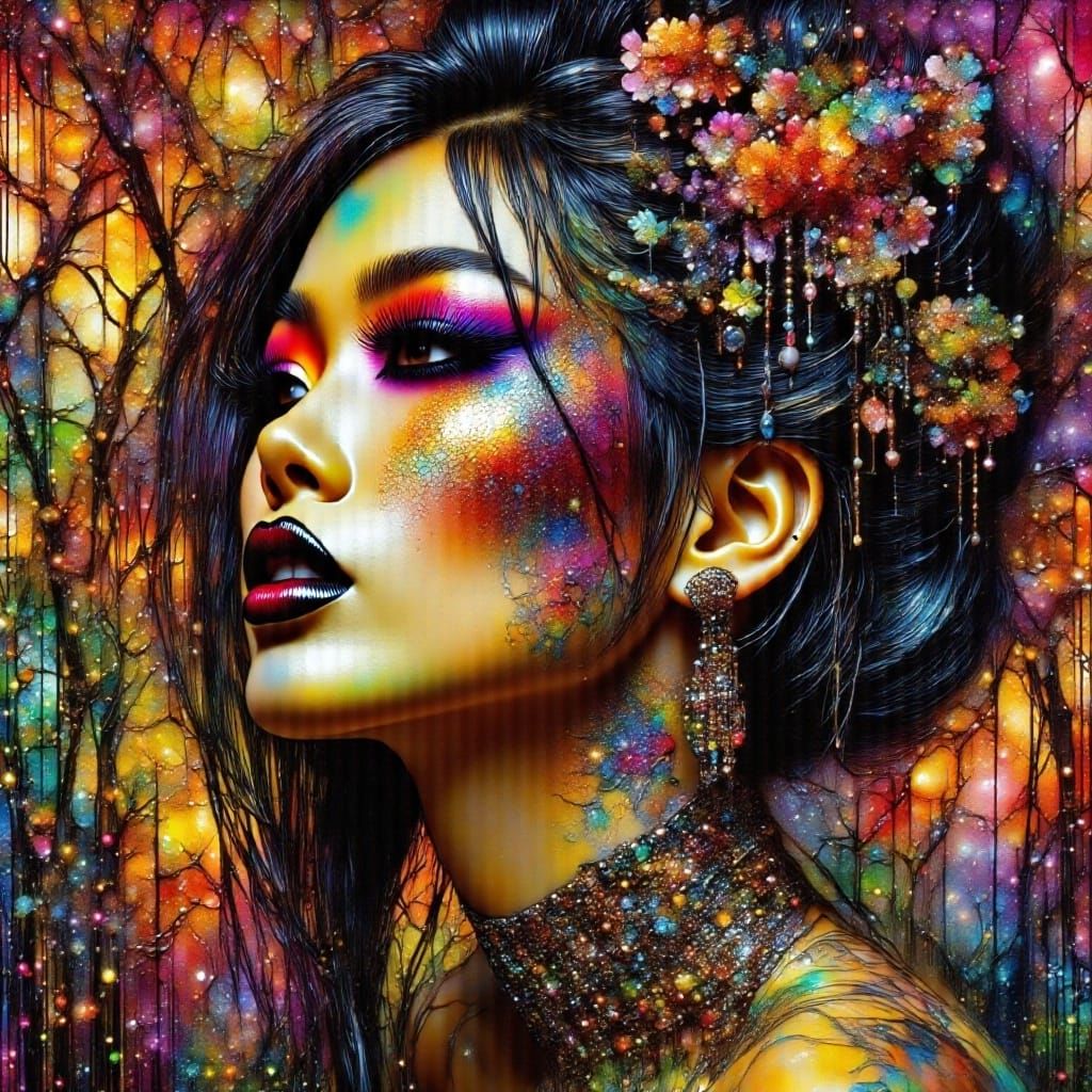 Beautiful Woman with Ethnic Features and Snake Print Top