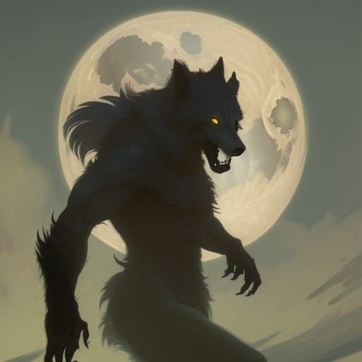 Werewolf Silhouetted by Lunar Light