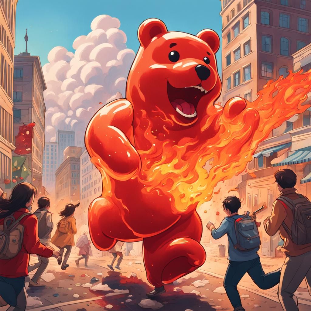 Giant Gummy Bear Wreaks Havoc on Urban Landscape