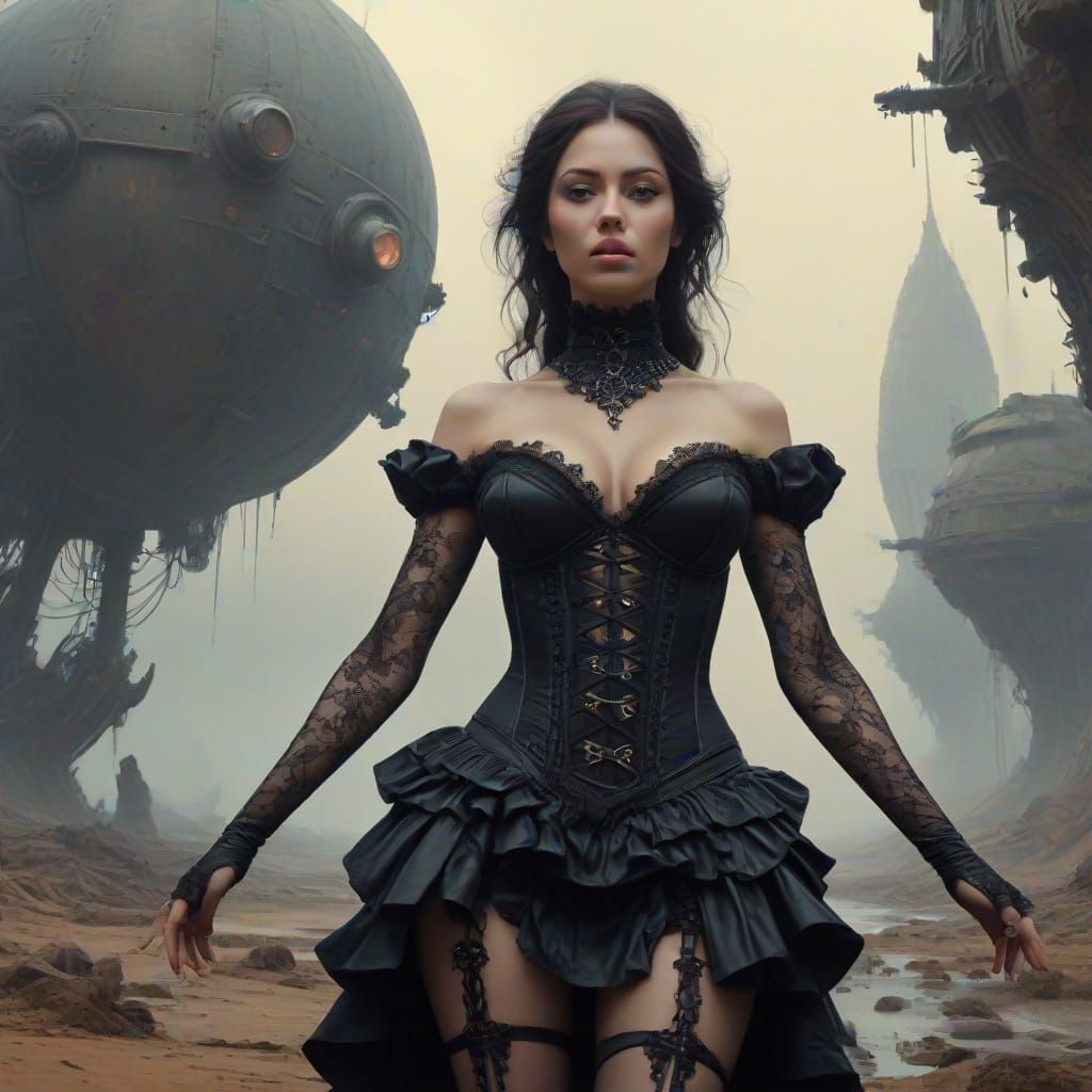 Woman in Elizabethan Dress on Alien Planet