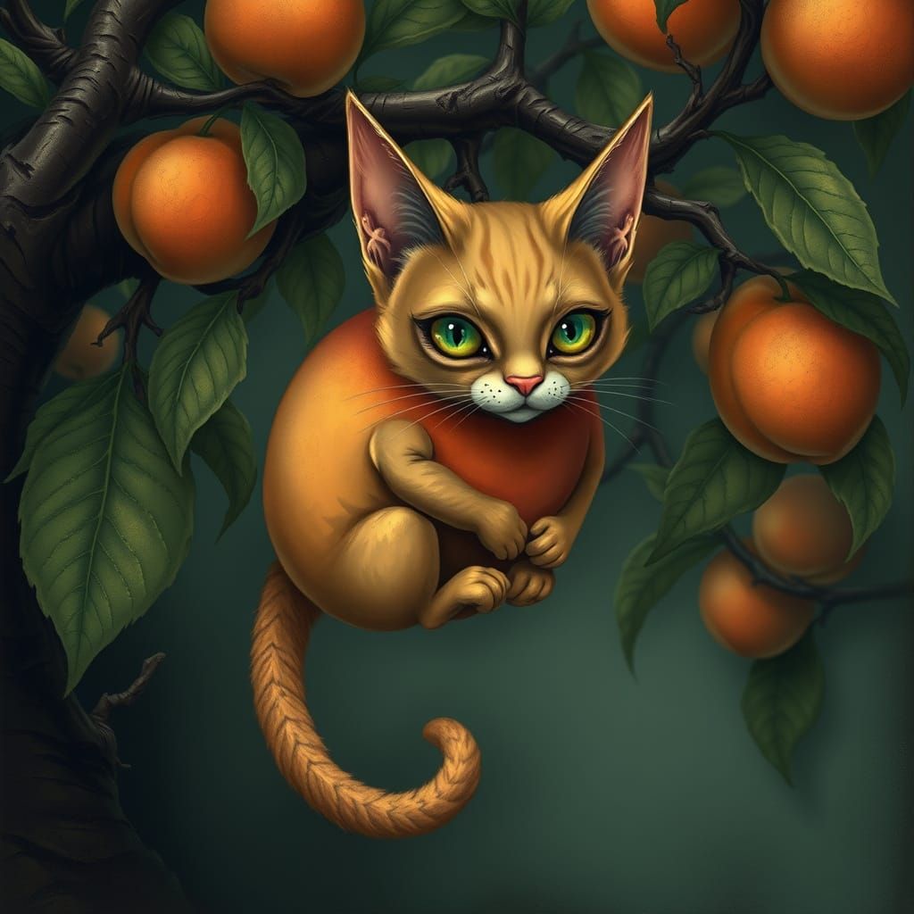 Surreal Peach Feline Amidst Gothic Peach Tree
