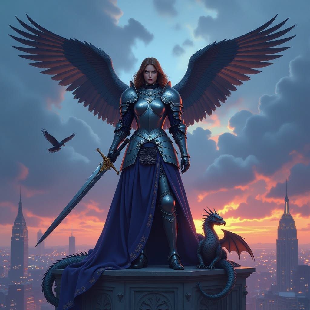 Joan Of Arc On Trump Towers With Eagles And Dragon