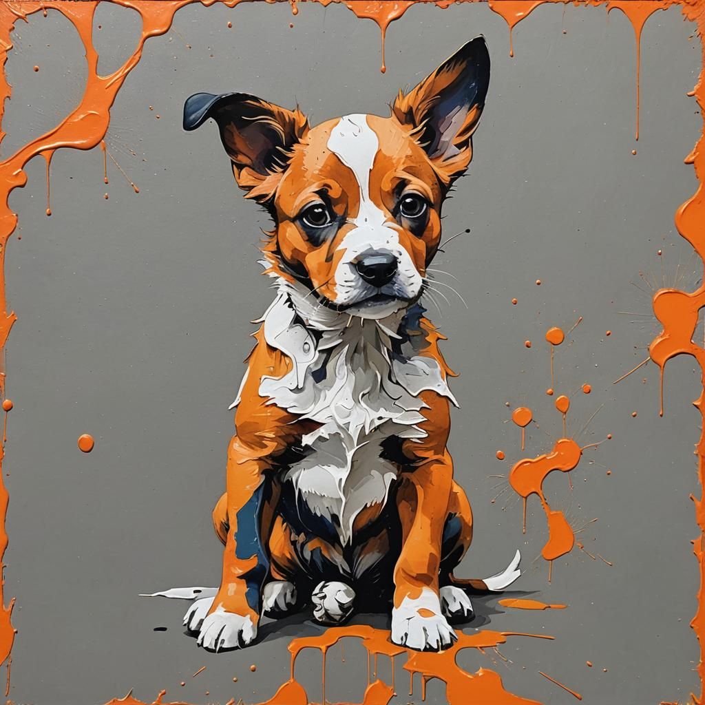 Puppy in Vibrant Orange Splatter