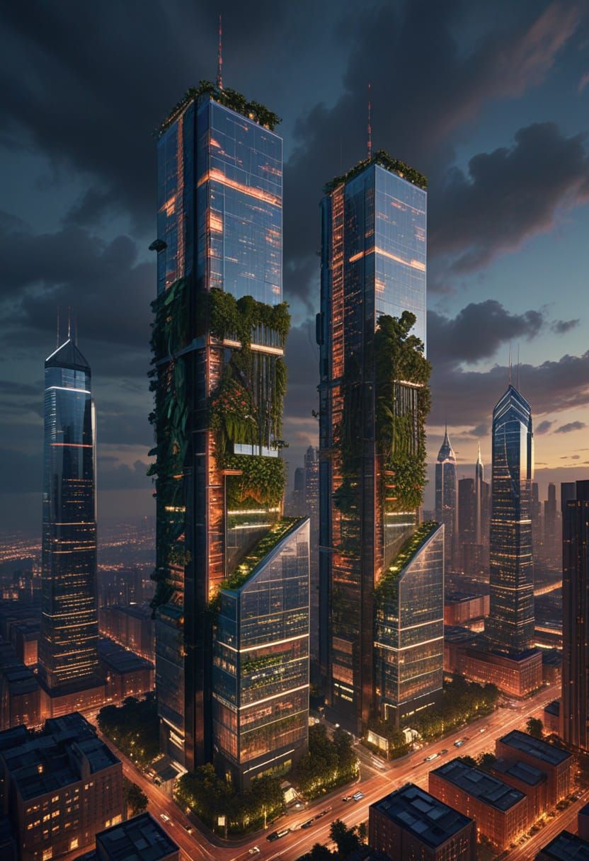 Futuristic Twin Towers Reborn as Eco-Arcologies