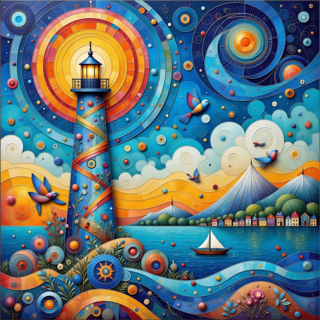 Lighthouse with Electric Arc Quilling Flourish