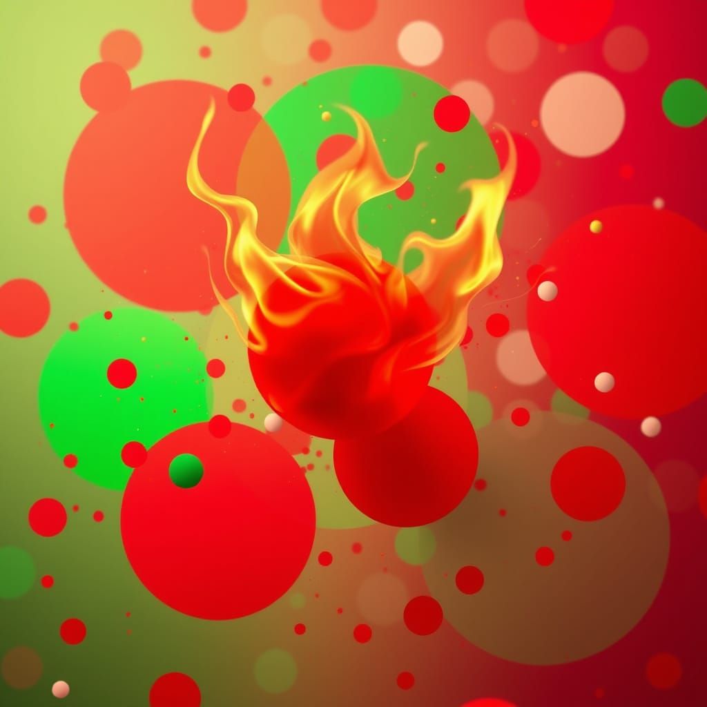 Overlapping Polka Dots and Flames in Matte Painting Style