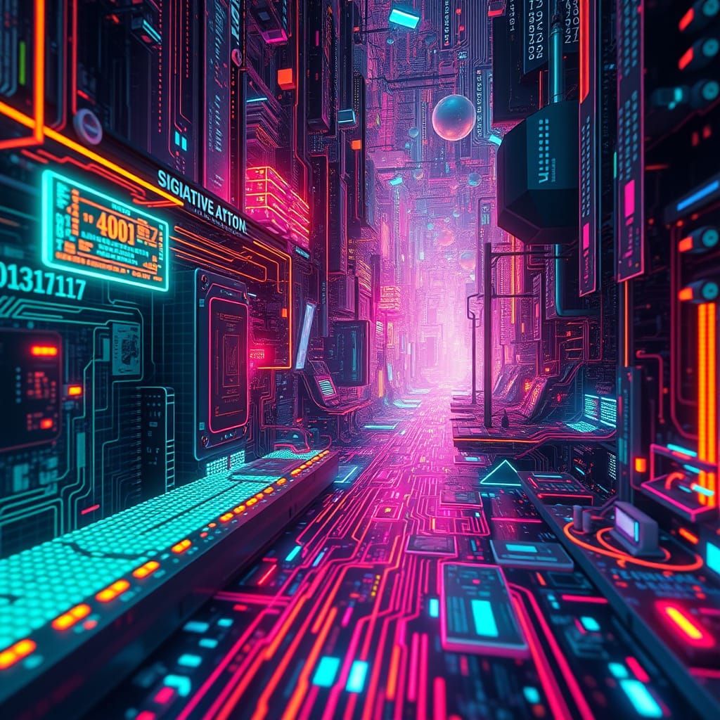 Digital Dreamscape of Glitch Art and Circuitry