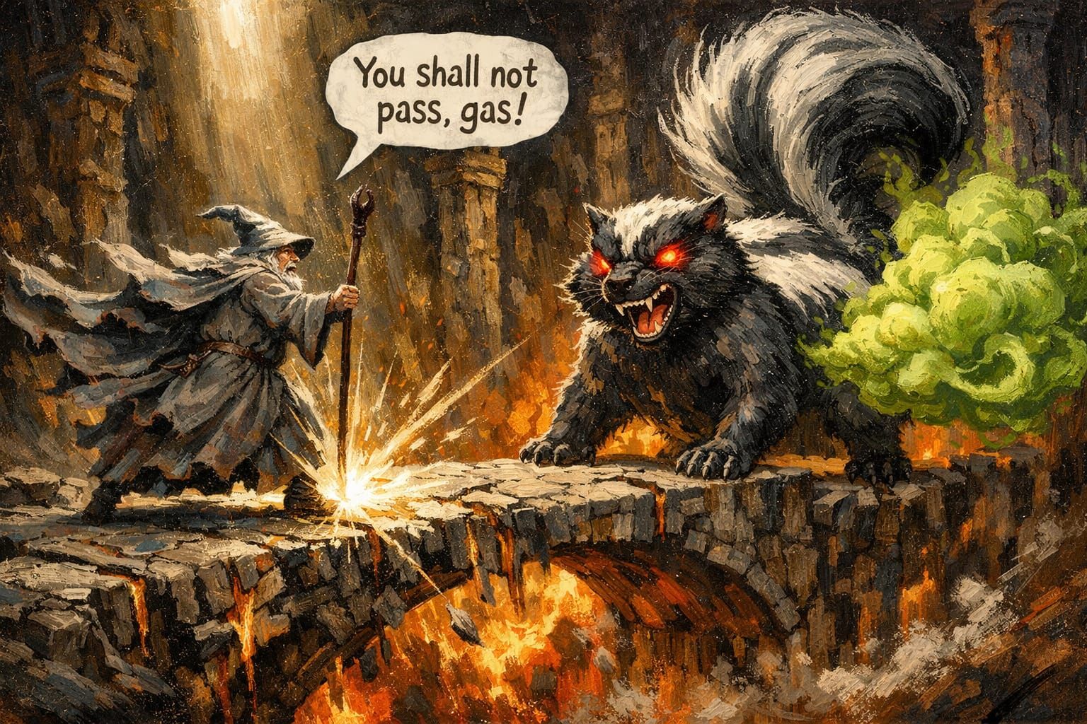 Gandalf Battles Fiery Skunk in Khazad-dûm