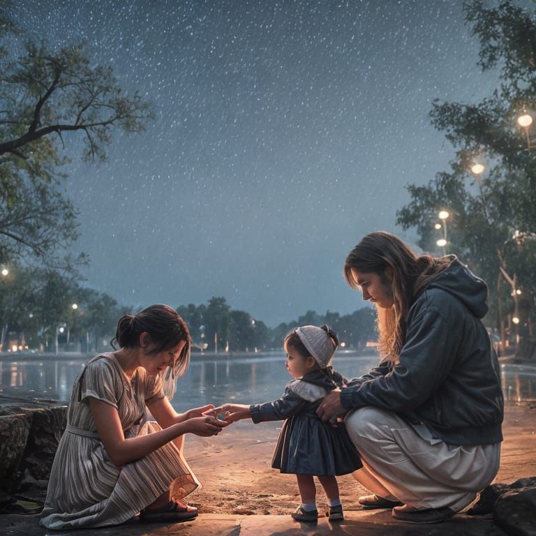 A Happy Family of the Earth Creates a Rainstorm