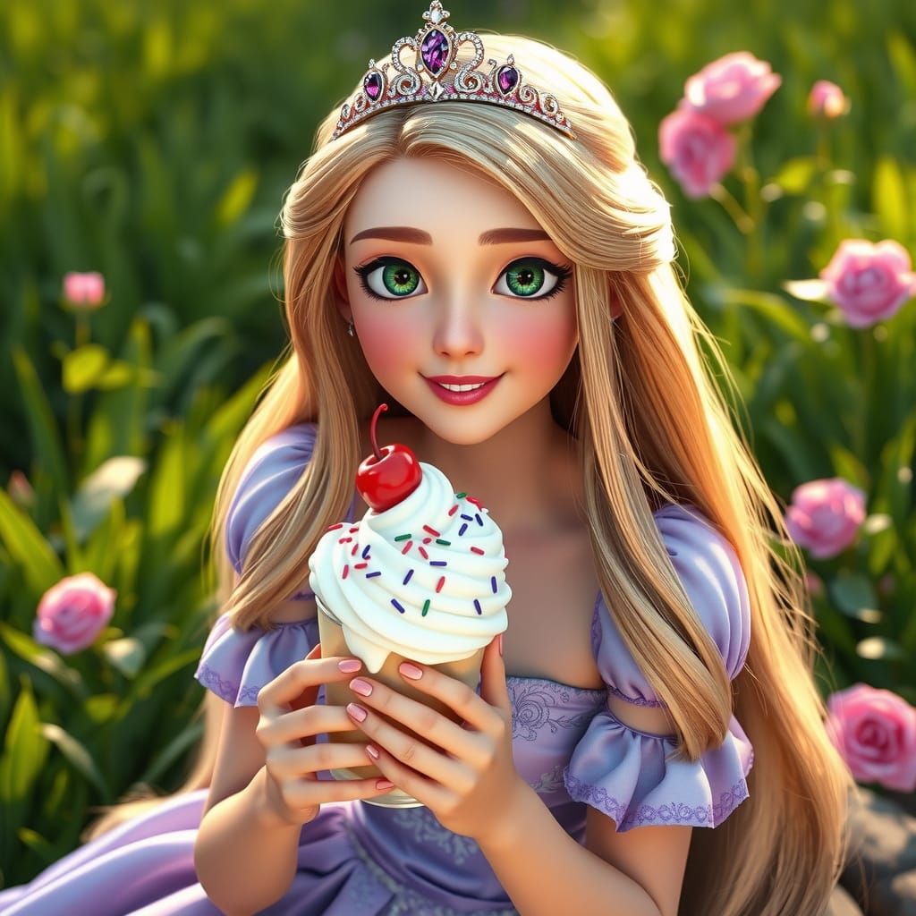 Rapunzel with Ice Cream Sundae: Hyperdetailed Portrait