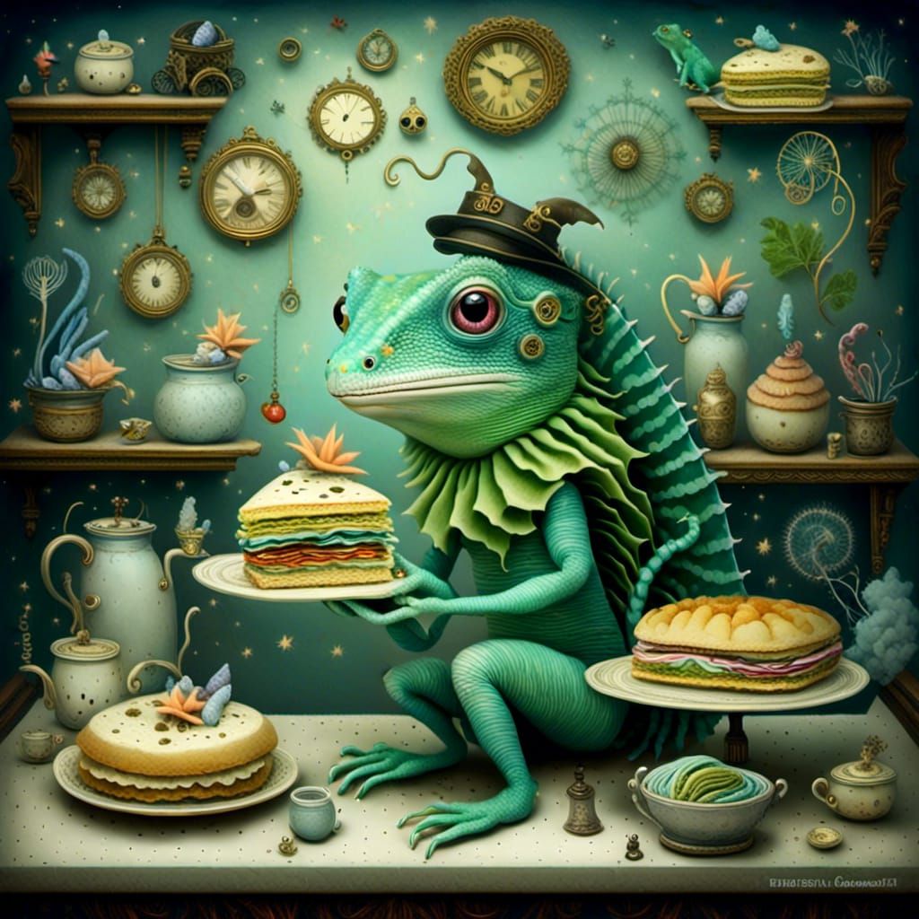 Steampunk Sandwich Cafe Scene in Vibrant Colors