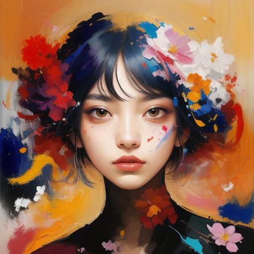 Surreal Abstract Portrait with Swirling Patterns and Vibrant...