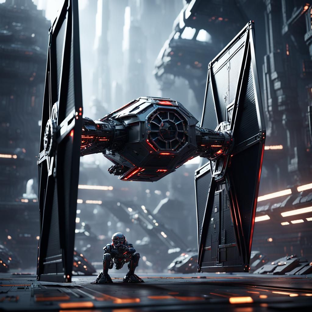 Polished Sci-Fi Tie Fighter in Epic Cinematic Style