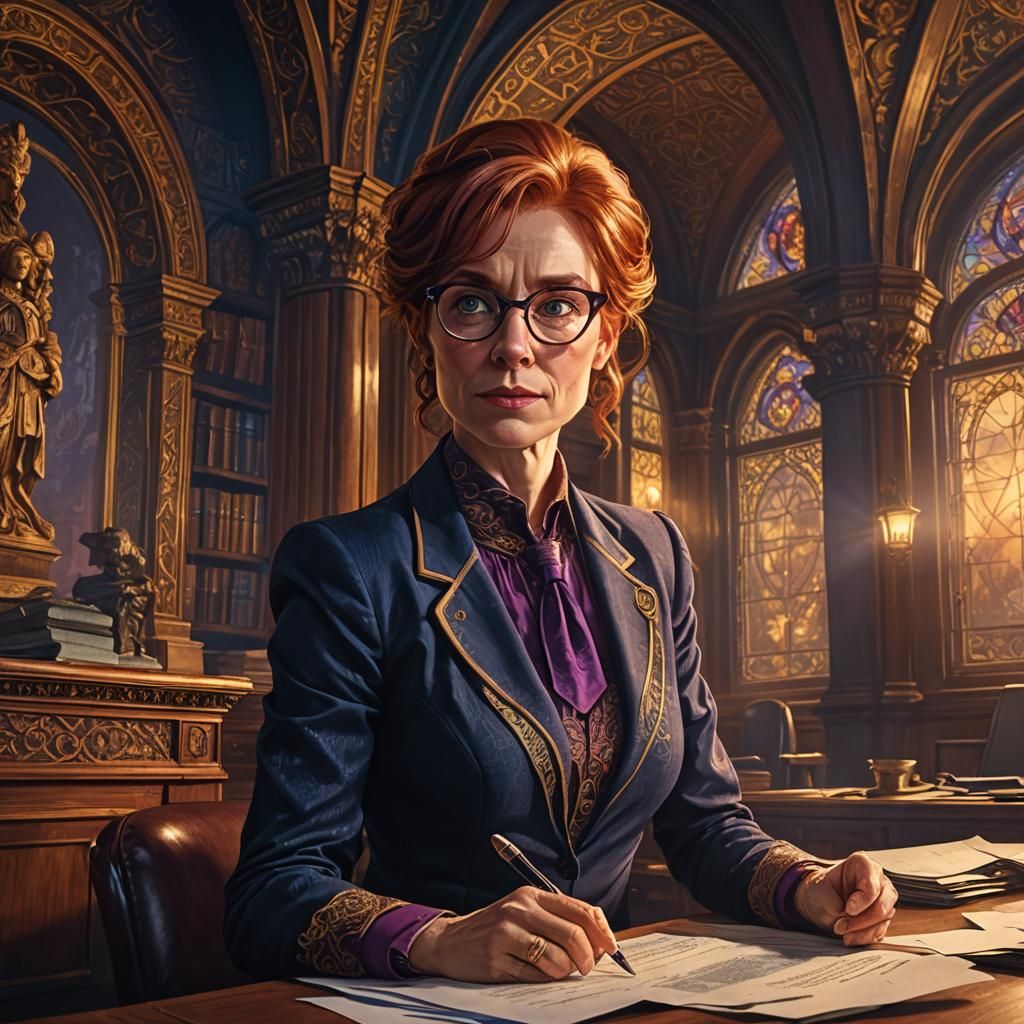 Renaissance-Inspired Businesswoman in a Corner Office