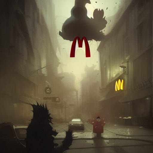 Greg Rutkowski Style McDonald's in Dark Mystery