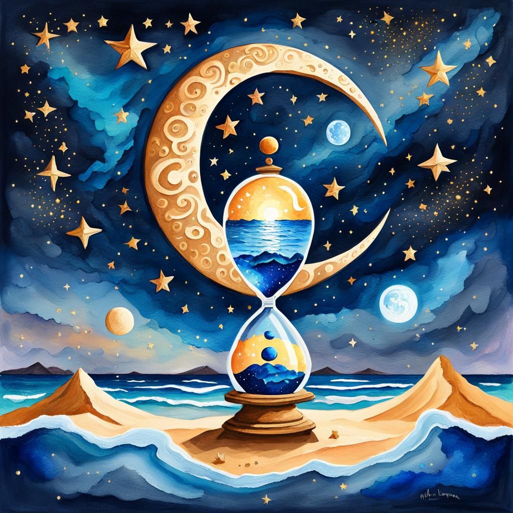 Cosmic Impressionist Masterpiece: Celestial Hourglass in Mid...