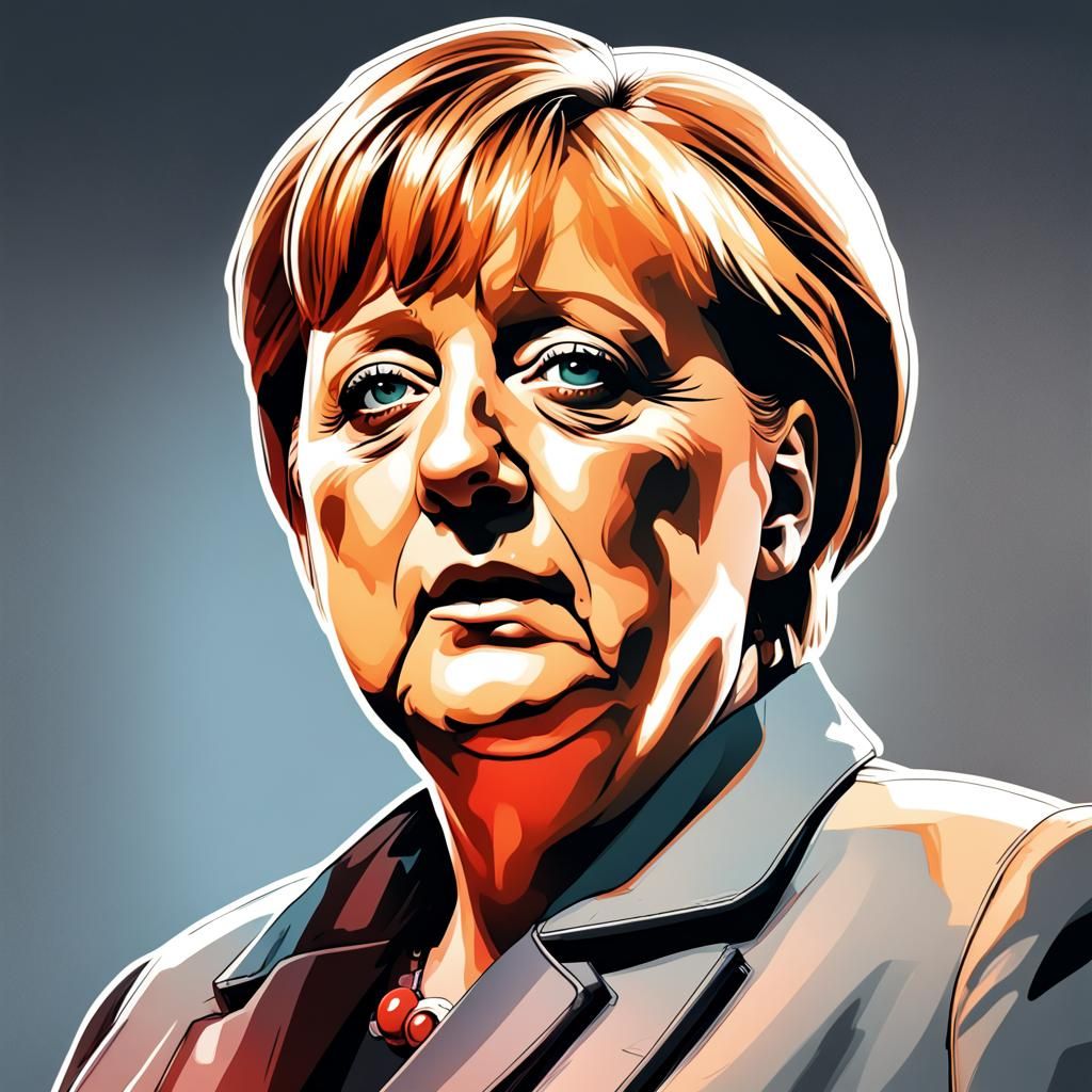 Dramatic Comic Hyperrealistic Portrait of Angela Merkel in V...