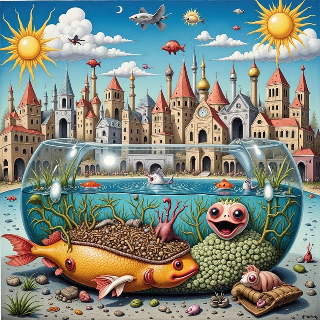 Fishbowl Cityscape in Surreal Style