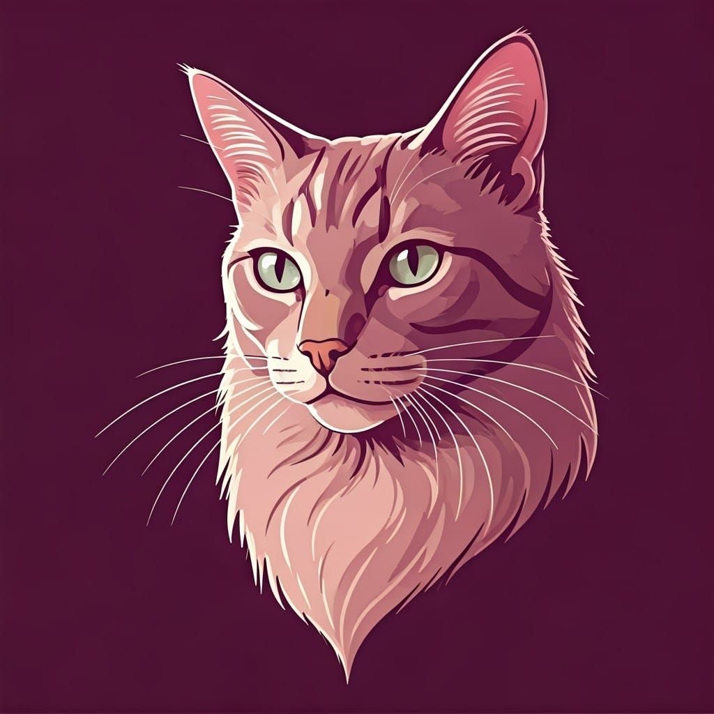 Elegant Cat in Rich Purple, in a Matisse-Inspired Continuous...