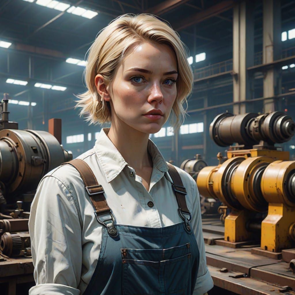 Industrial Factory Worker Receives Instructions Amidst Horiz...
