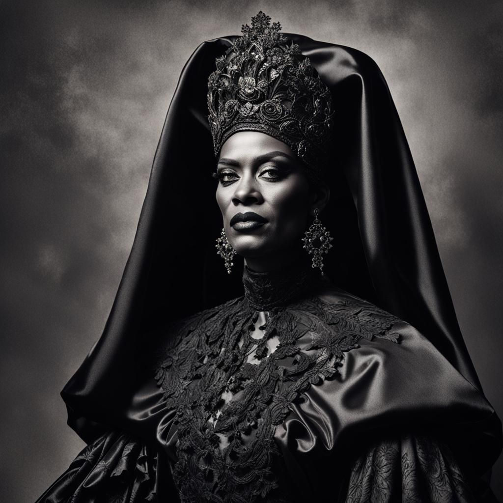 Satin Queen of Easter Morning in Victorian Mourning Attire