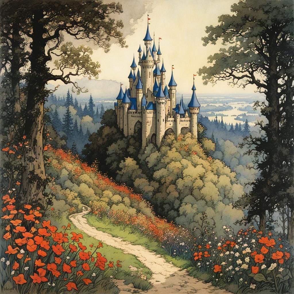 Whimsical Castle in Vibrant Storybook Style