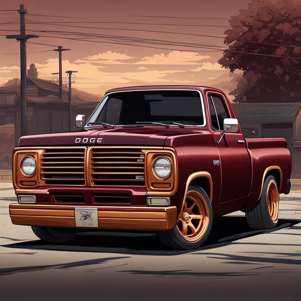 Surreal Copper Burgundy Dodge D100 Truck in Fantasy Racing S...