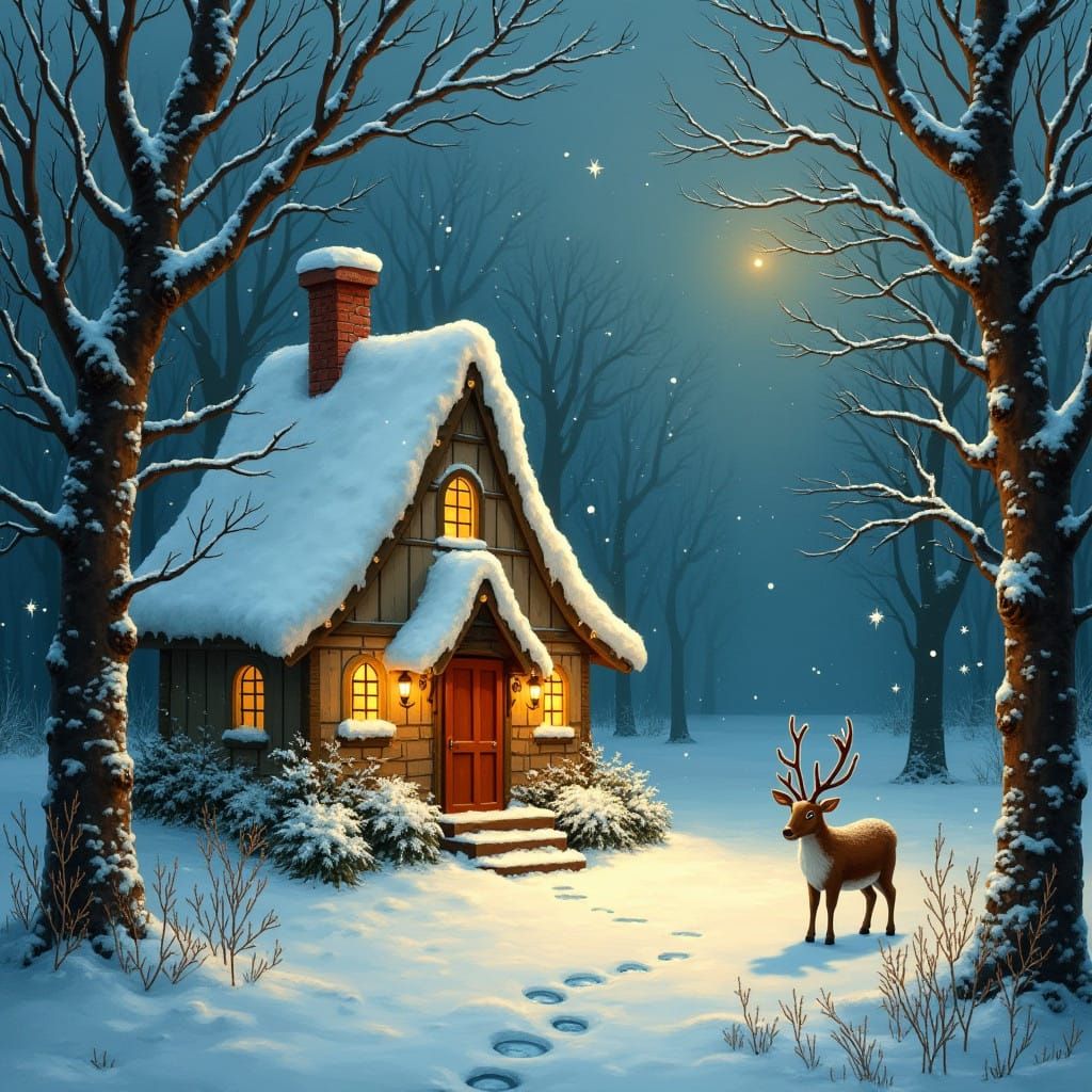 Whimsical Winter Wonder: Snow-Kissed Cottage in Forest Glory