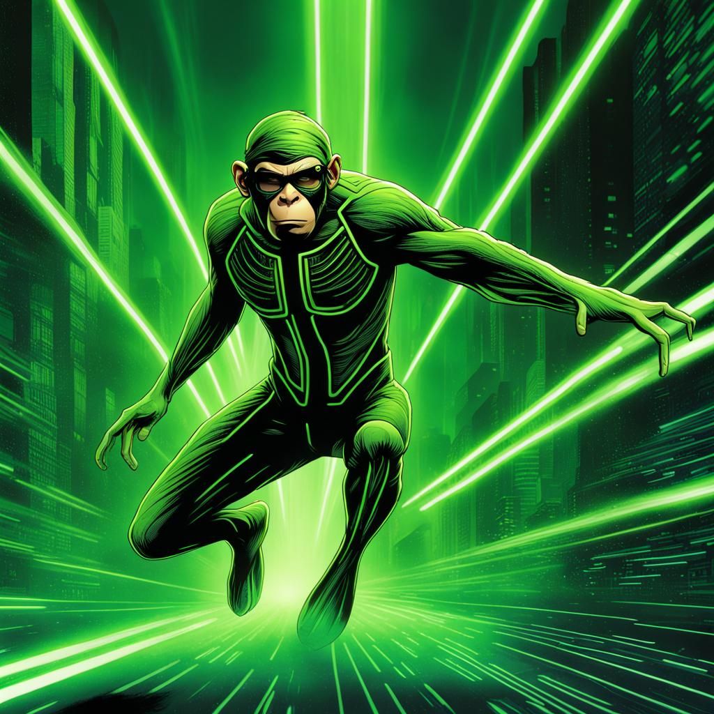 Cyberpunk Superhero Monkey Breaks the Speed of Light