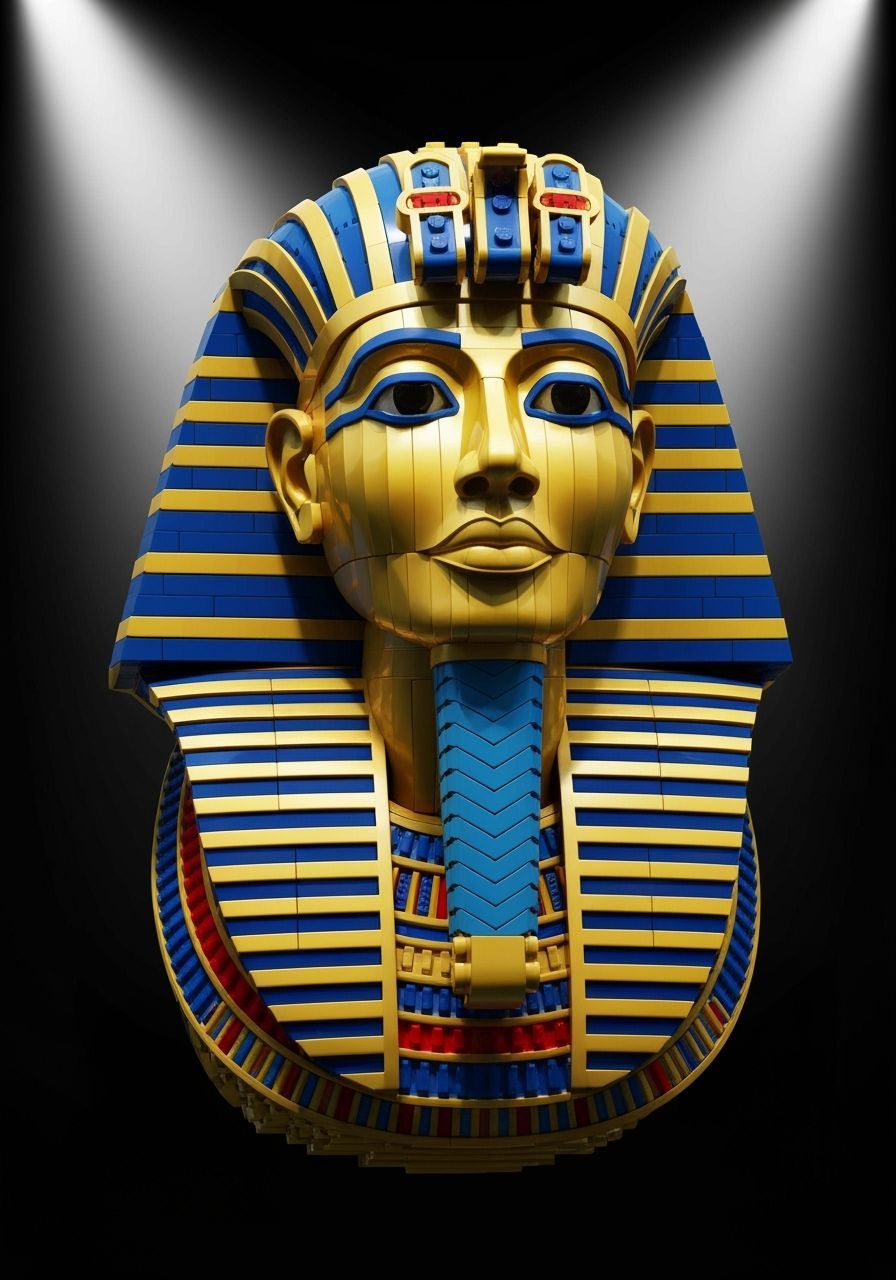 Lego Tutankhamen's death mask with studs showing