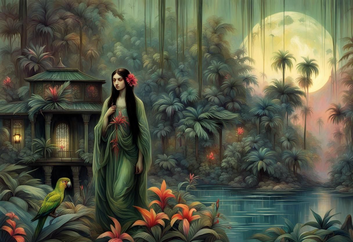 Tropical Dreamscape in Luminous Green Jungle