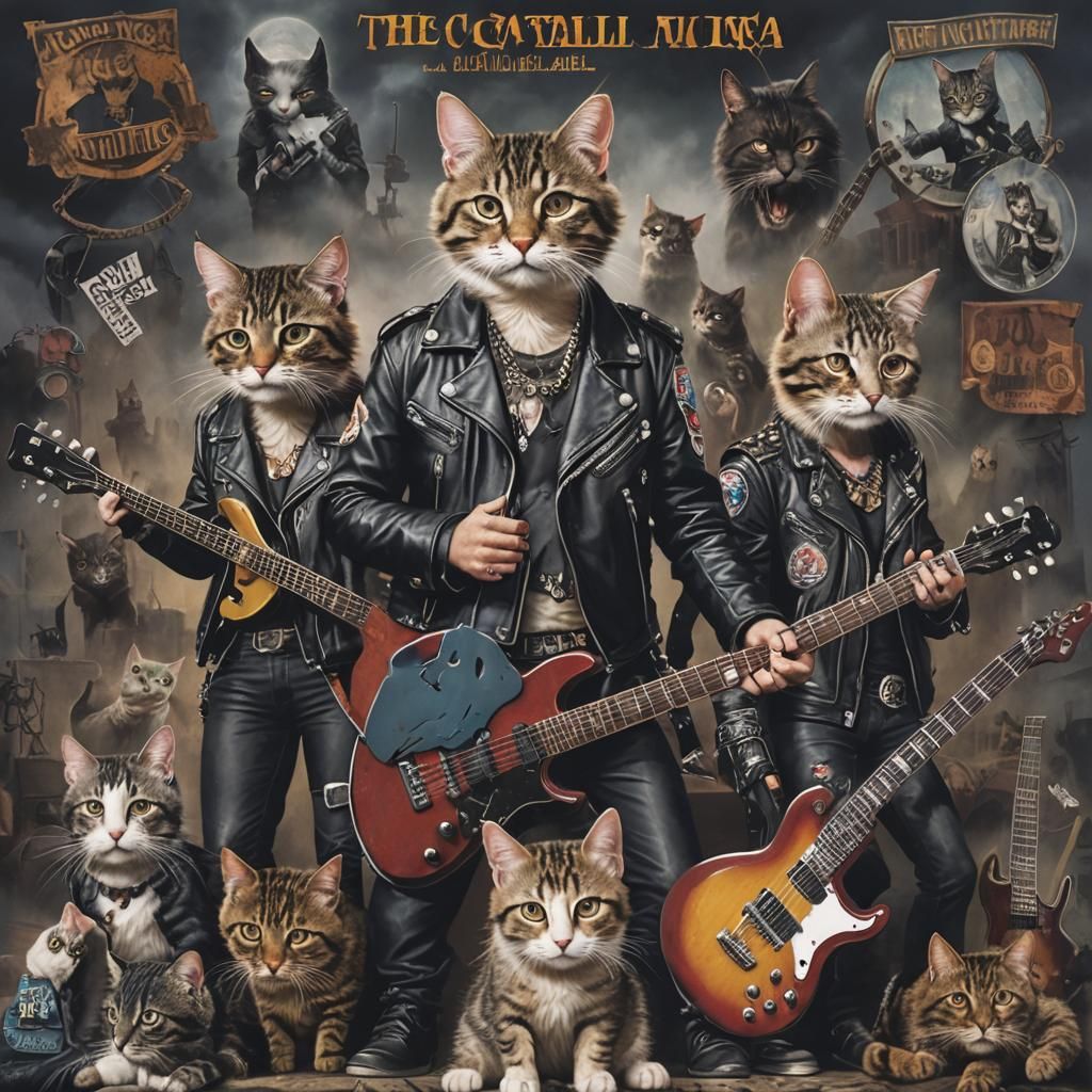 Feline Punk Rock Gods on CD Cover Art in Epic Digital Painti...