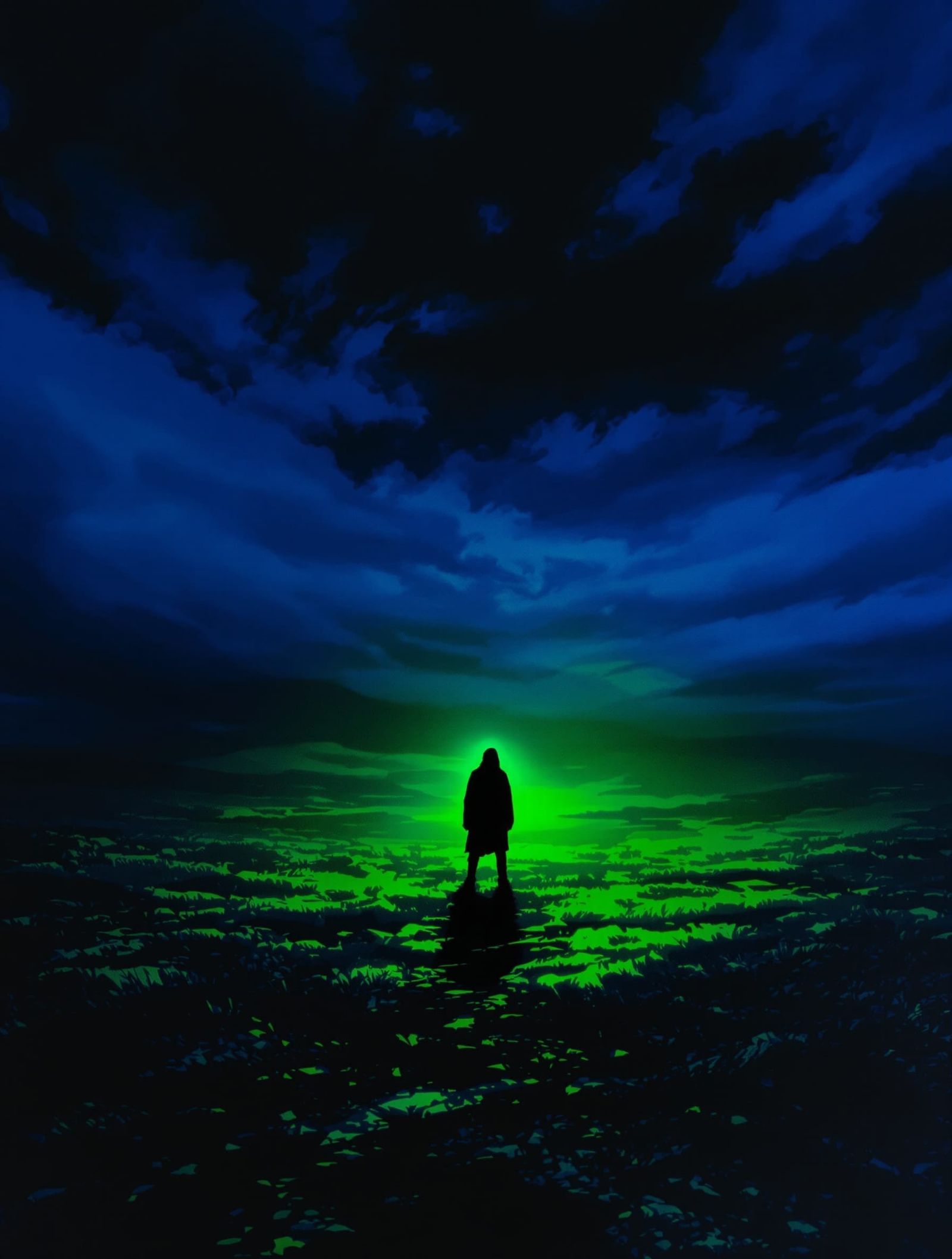 Solitary Figure in Desolate Landscape