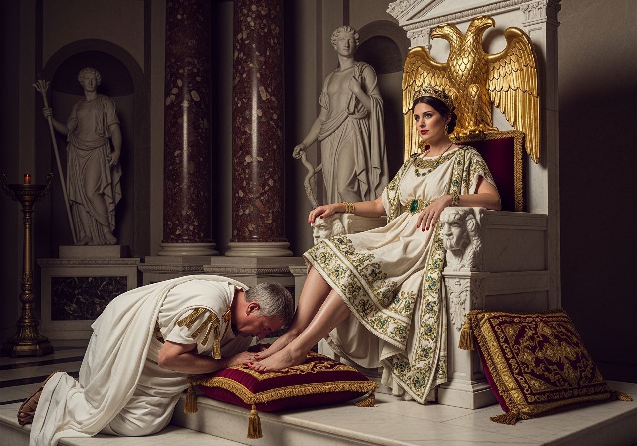 Empress Messalina on Marble Throne, Photorealistic Style