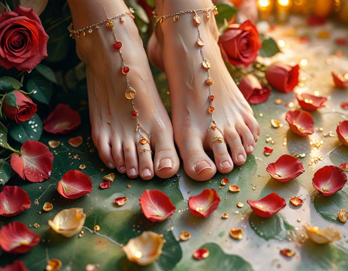 Fairycore Feet in Rose Petals: Watercolor Fantasy