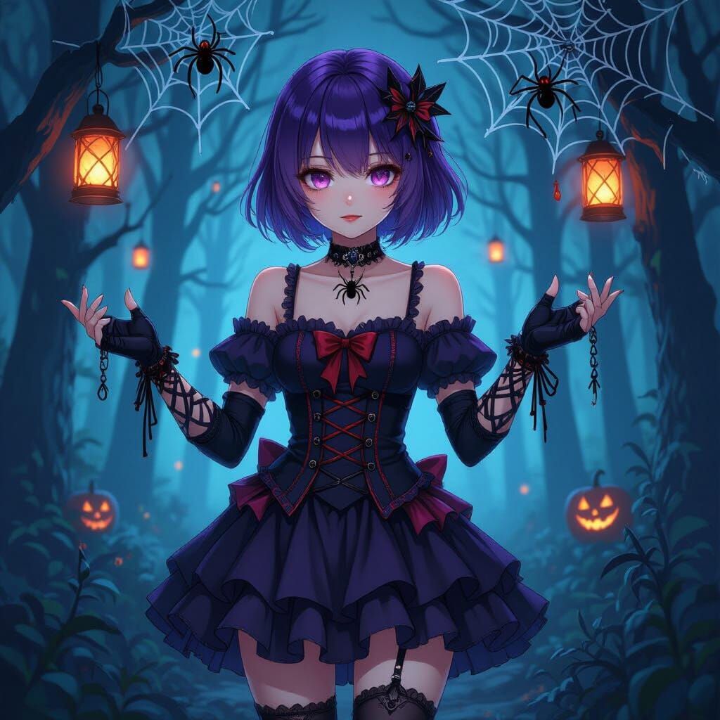 Gothic Anime Girl in Haunted Forest, Murakami Style