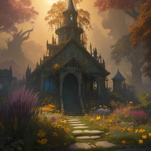 Enchanted Golden Hour Garden in Vibrant Hues