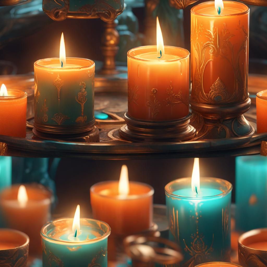 Dazzling Triadic Colored Candles in a Hyperdetailed Scene