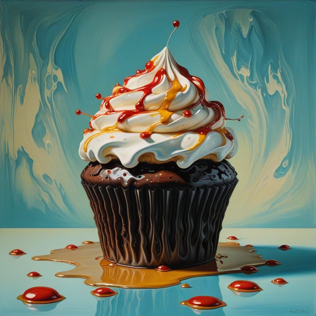 Surreal Cupcake Scene in Oil on Canvas