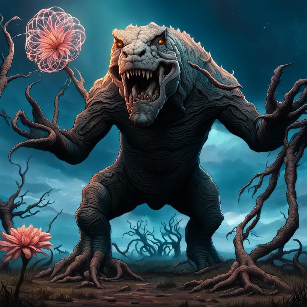 Dark Fantasy Dicynodont Monster in Twisted Wasteland