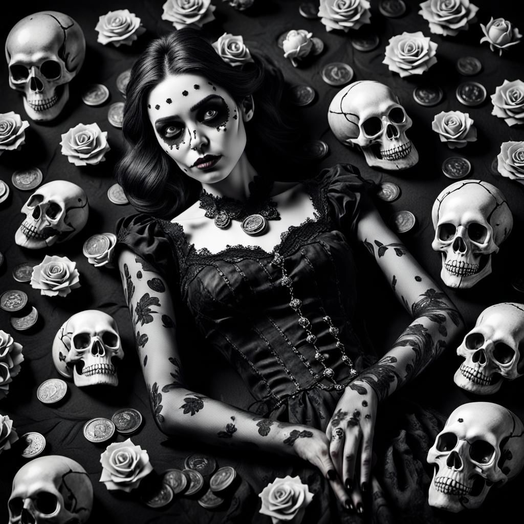 Černobílý, vysoce kontrastní obraz: Žena s elegantními křivk...