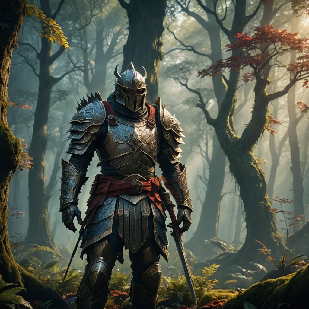 Epic Fantasy Warrior in Mystical Forest