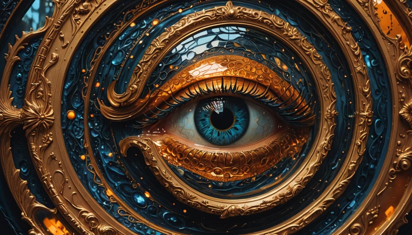 Surrealistic Mirror Self-Portrait with Unblinking Eyes