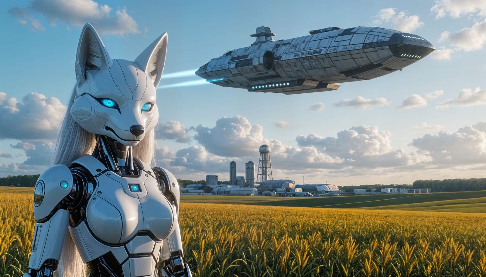 Vulpine Robot at Iowa Spaceport, Photorealistic