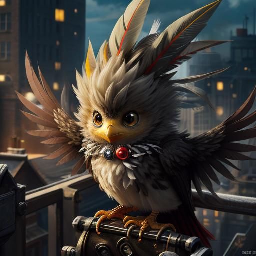 Vibrant Chibi Bird with Mohawk and Knitted Accents