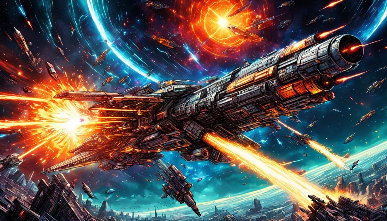 Rocket Ship Battles Solar Storm in Comic Book Art