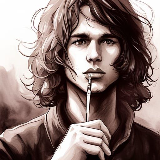 Rock Icon Jim Morrison in Anime-Inspired Smokering Scene